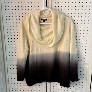 Elementz Cream Black Ombre Cowl Neck Cozy Sweater XL